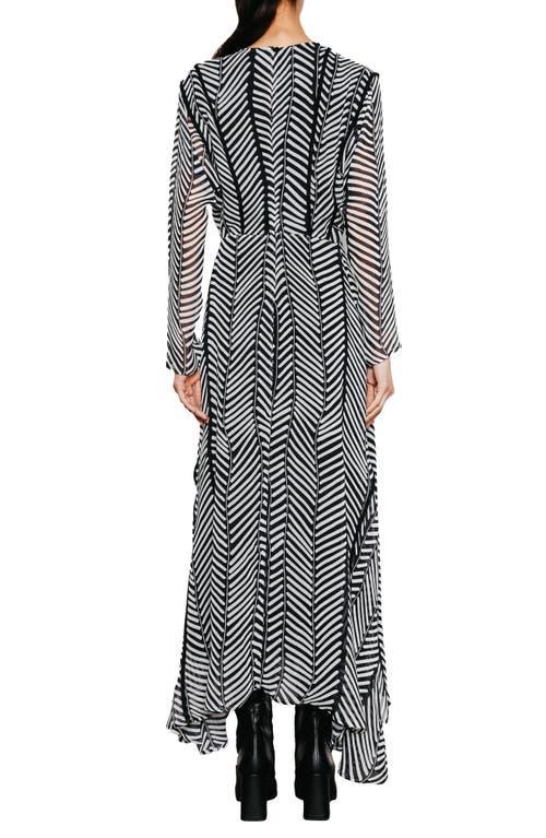 Shop Du Paradis Mila Chevron Stripe Long Sleeve Maxi Dress In Black White Wavy Chevron