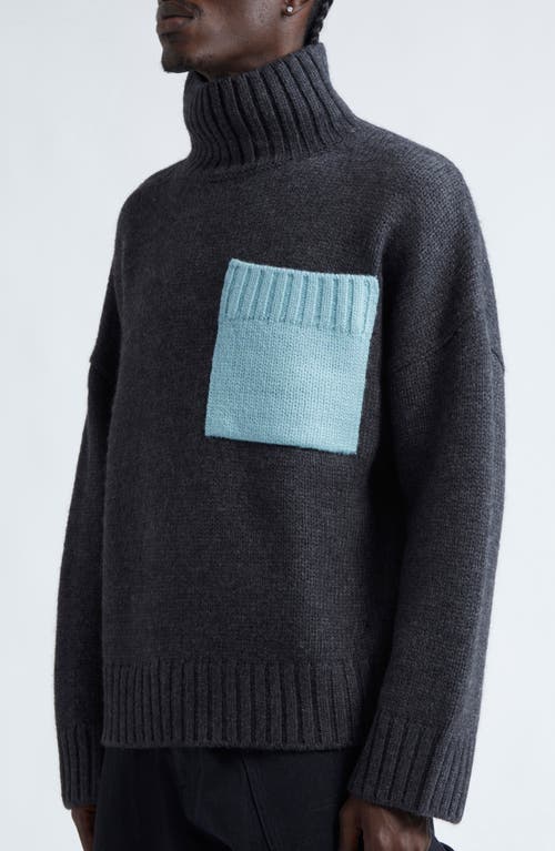 Shop Jw Anderson Patch Pocket Wool & Alpaca Blend Turtleneck Sweater In Dark Grey/arctic Blue