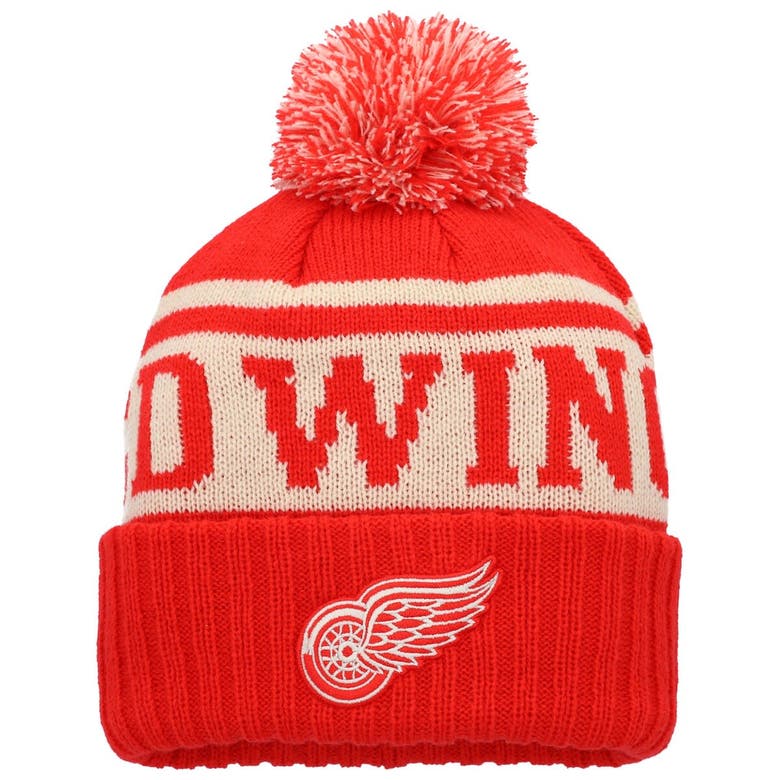 American Needle Red/white Detroit Red Wings Pillow Line Cuffed Knit Hat With Pom