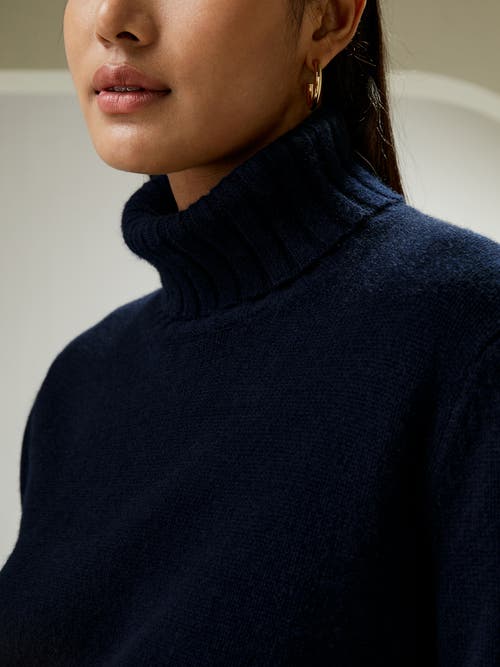 Shop Lilysilk Turtleneck Sweater With Rib Hemline In Navy