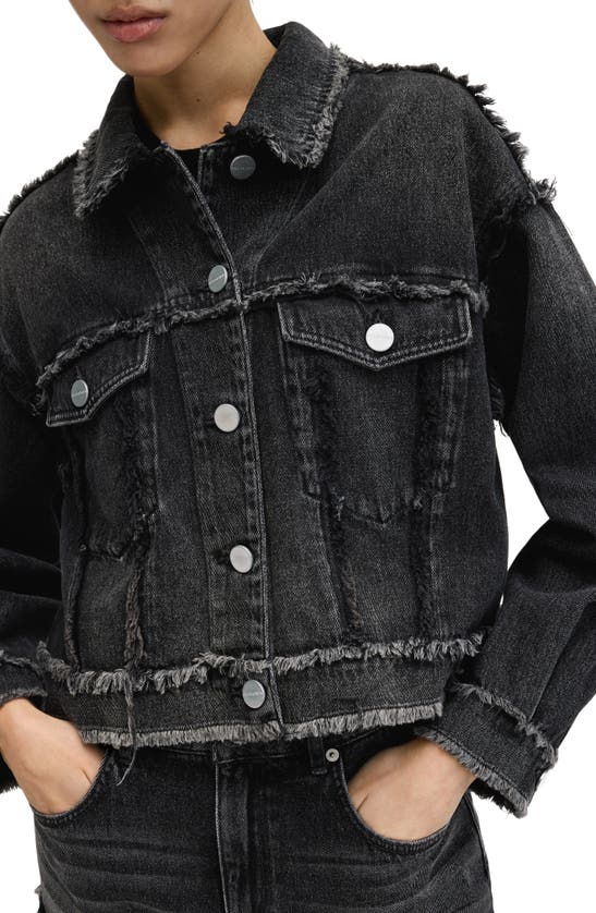 Shop Allsaints Claude Frayed Denim Trucker Jacket In Washed Black