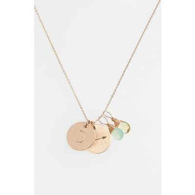 Nashelle Aqua Chalcedony, Lemon Quartz, Initial & Arrow 14K-Gold Fill Disc Necklace