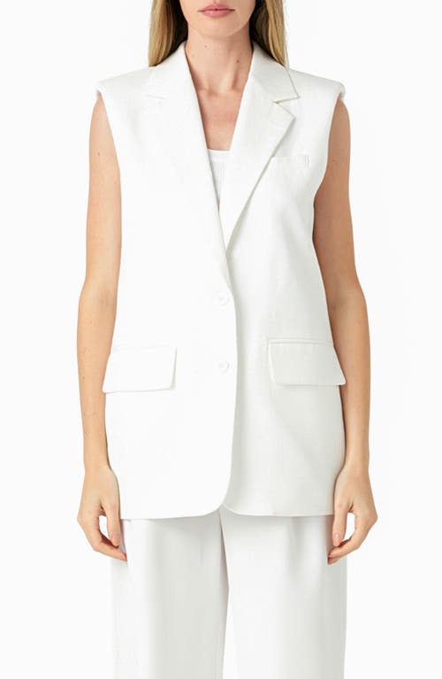 Endless Rose Oversize Padded Shoulder Linen Blend Vest White at Nordstrom,