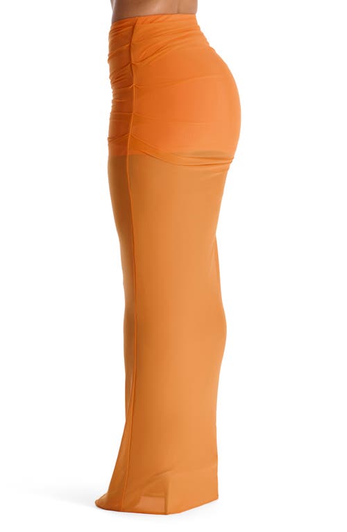 Naked Wardrobe Ruched Mesh Skirt In Deep Orange