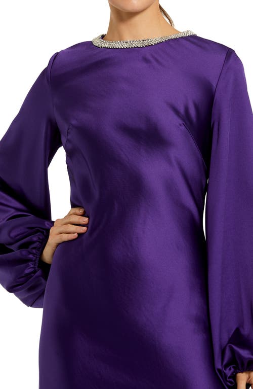 IEENA FOR MAC DUGGAL IEENA FOR MAC DUGGAL EMBELLISHED NECK LONG SLEEVE SATIN COCKTAIL DRESS 