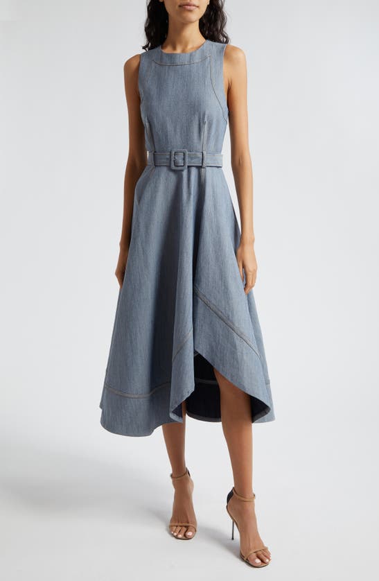 Shop Cinq À Sept Zelda High-low Sleeveless Denim Dress In Light Indigo