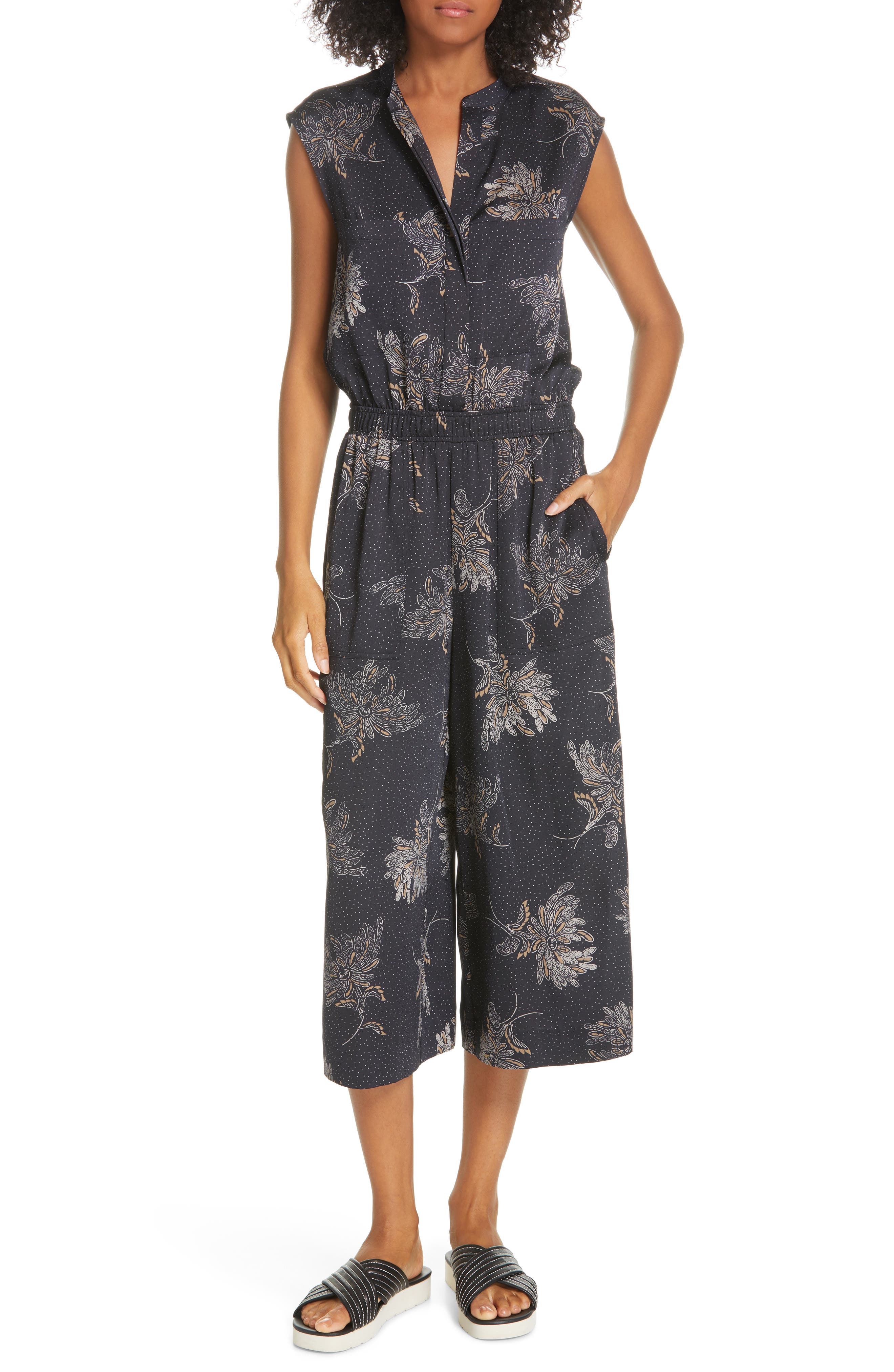 vince woodblock floral sleeveless jumpsuit