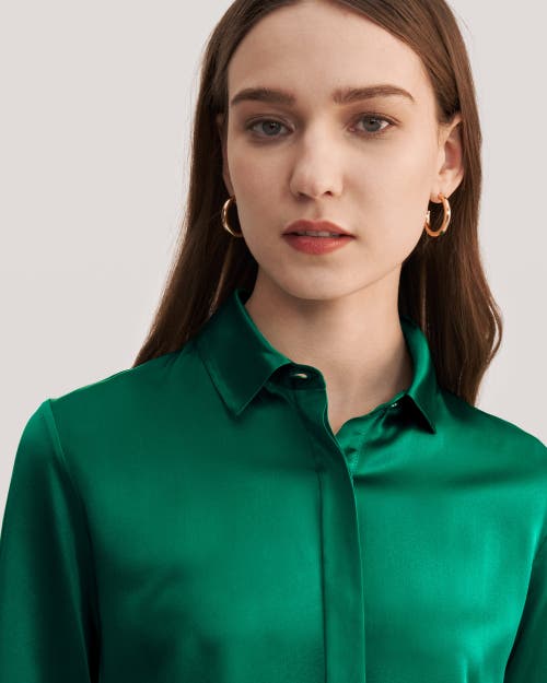 Lilysilk Basic Concealed Placket Silk Shirt In Green Jade