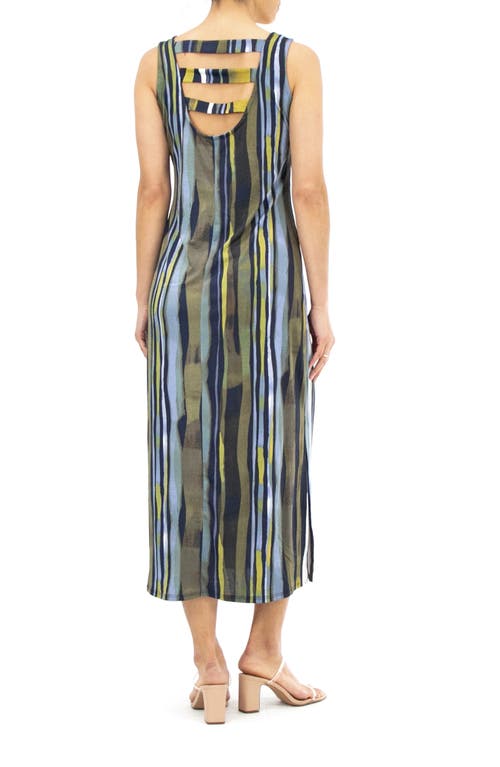 Shop Nina Leonard Stripe Print Maxi Dress In Moss/navy