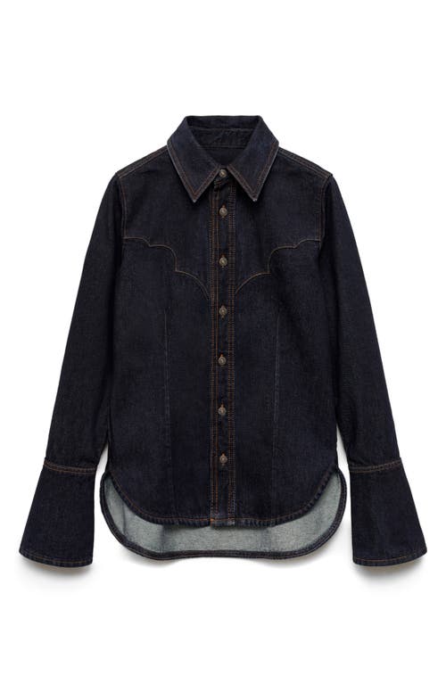 Mango Western Denim Button-up Shirt In Open Blue