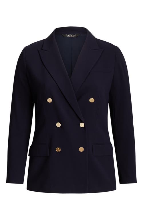 Shop Lauren Ralph Lauren Double Breasted Stretch Wool Crepe Blazer In Lauren Navy