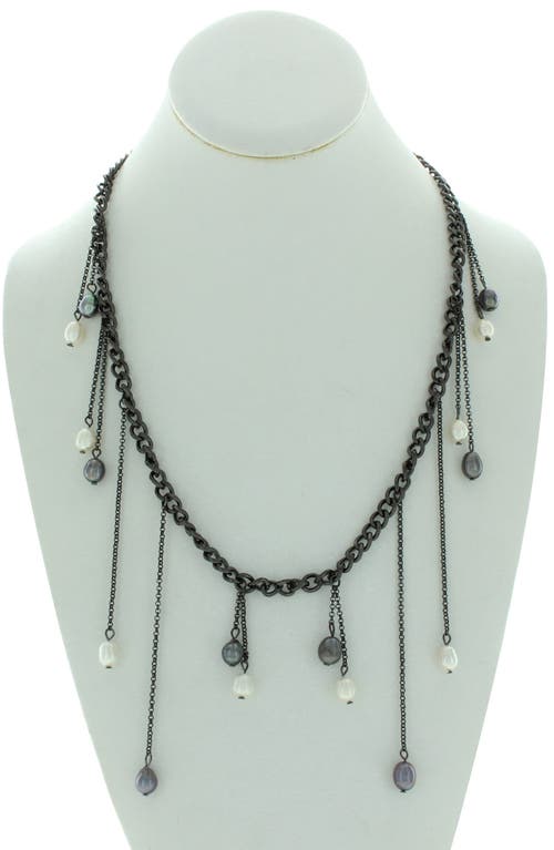Shop Olivia Welles Graduated Imitation Pearl Curb Chain Statement Necklace In Gunmetal/grey/white