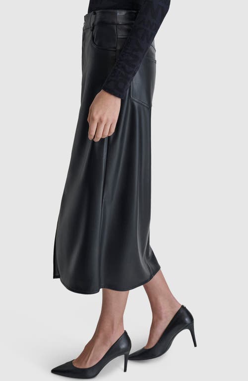 Shop Dkny 5-pocket Faux Leather Midi Skirt In Black