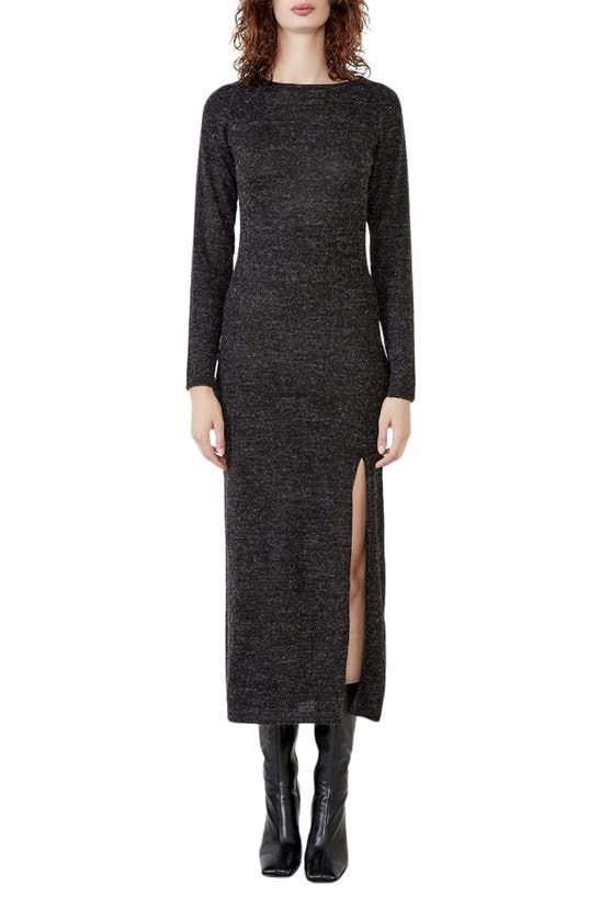 Bardot Melangé Knit Long Sleeve Dress In Charcoal