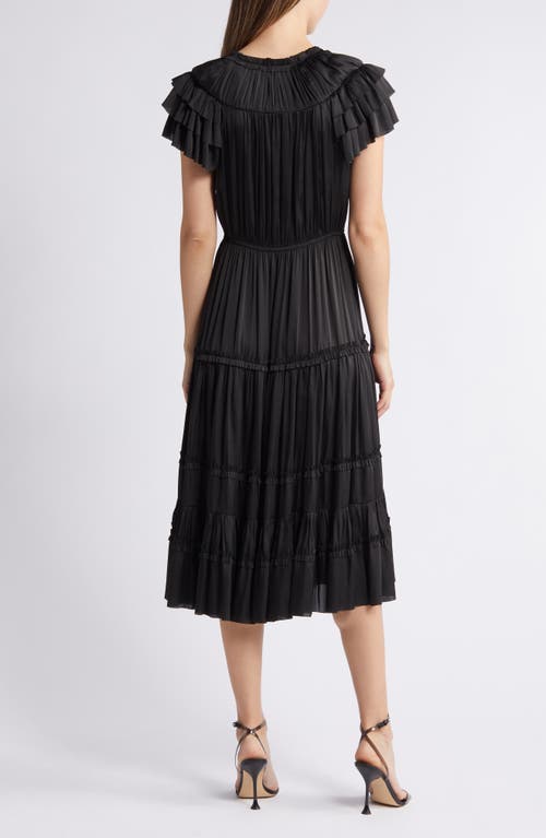 Shop Sam Edelman Tiered Ruffle Satin Dress In Black