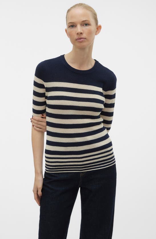 Shop Vero Moda New Lex Sun Sweater In Navy Blazer W Birch Stripe