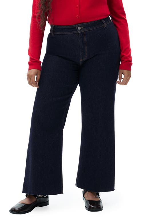 Mango Catherin Raw Hem High Waist Wide Leg Culotte Jeans In Open Blue