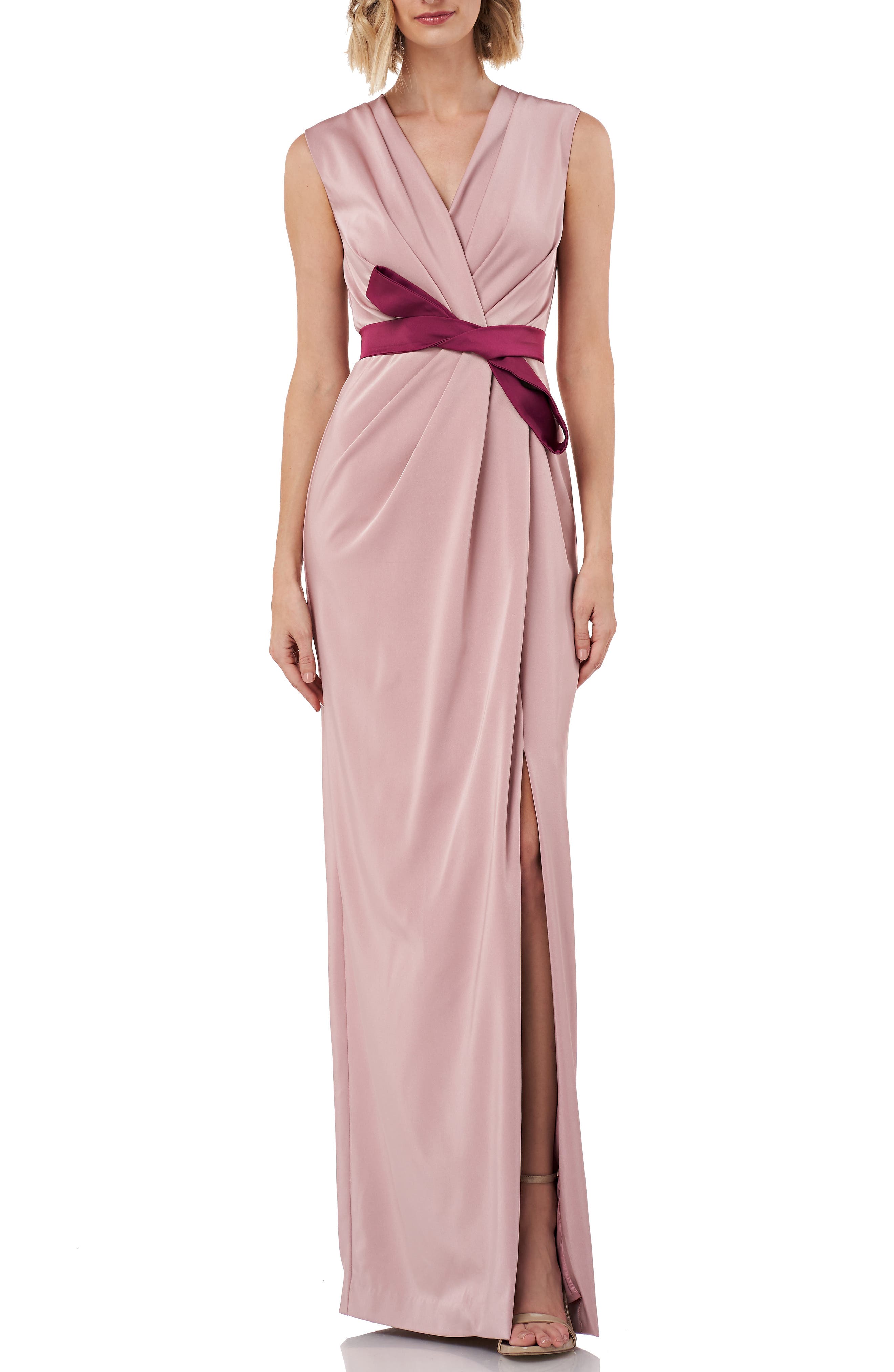 Kay Unger Contessa Stretch Faille Column Gown, Pink