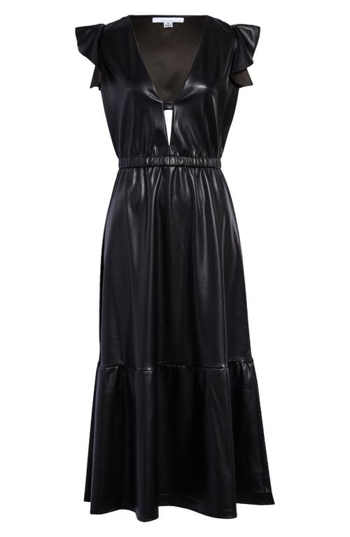 Fourteenth Place Saffia Flutter Sleeve Faux Leather A-Line Dress in Black