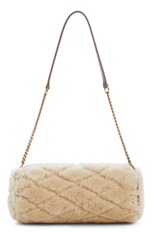 Saint Laurent Sade Mini Tube Shearling Shoulder Bag In Natural Beige/dark Cigar