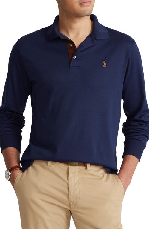 Shop Polo Ralph Lauren Long Sleeve Pima Cotton Polo In Refined Navy