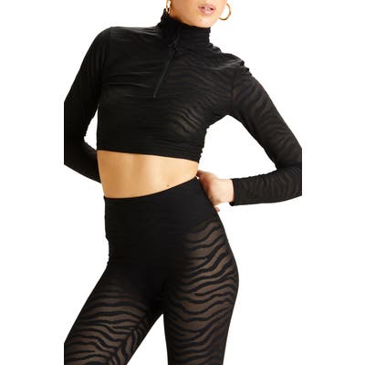 Adam Selman Sport Long Sleeve Mesh Crop Top, Black