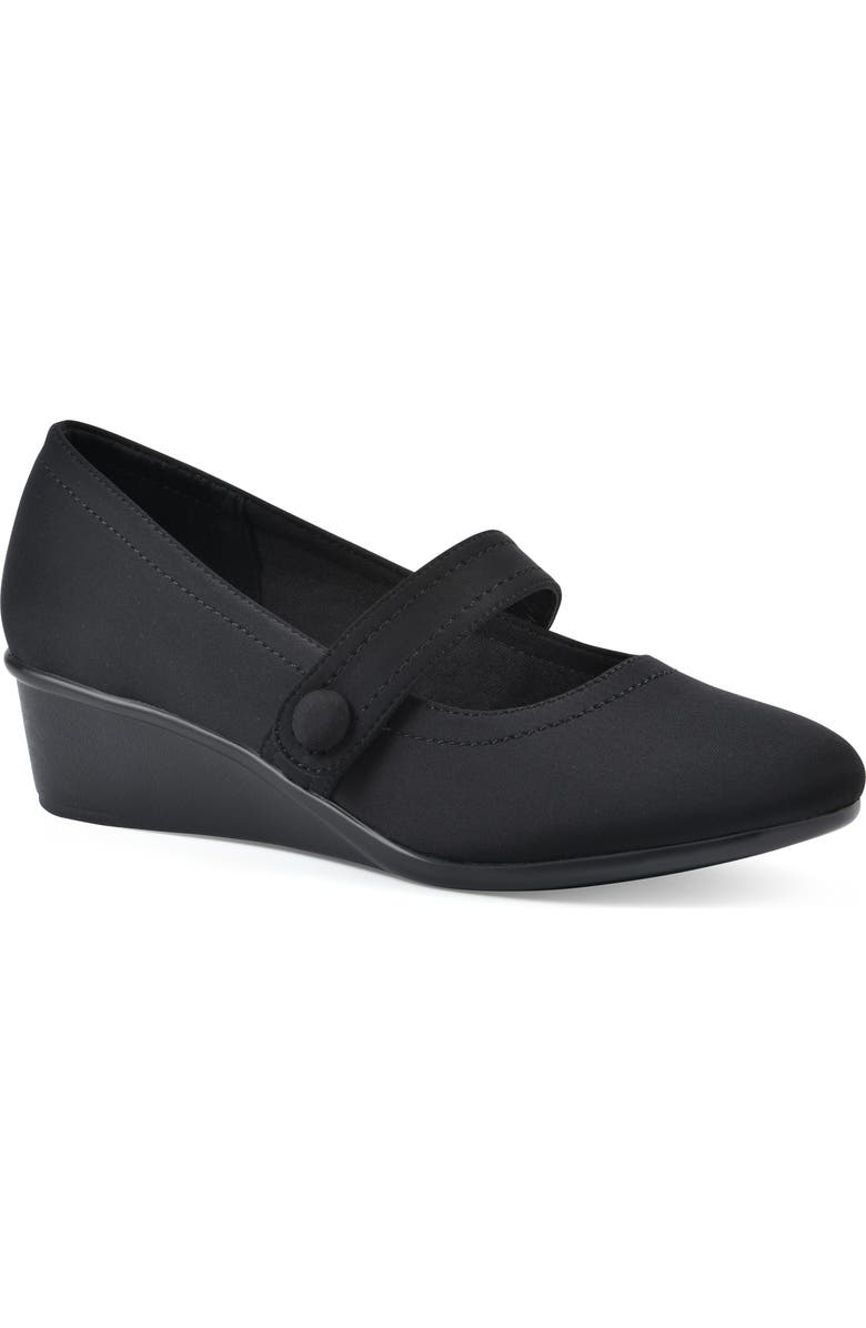 CLIFFS BY WHITE MOUNTAIN Brightly Mary Jane Wedge Pump, Main, color, Black/ Nylon