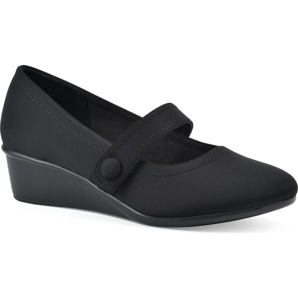 Cliffs By White Mountain Women's Brightly Mary-jane Style Wedge In Black/nylon