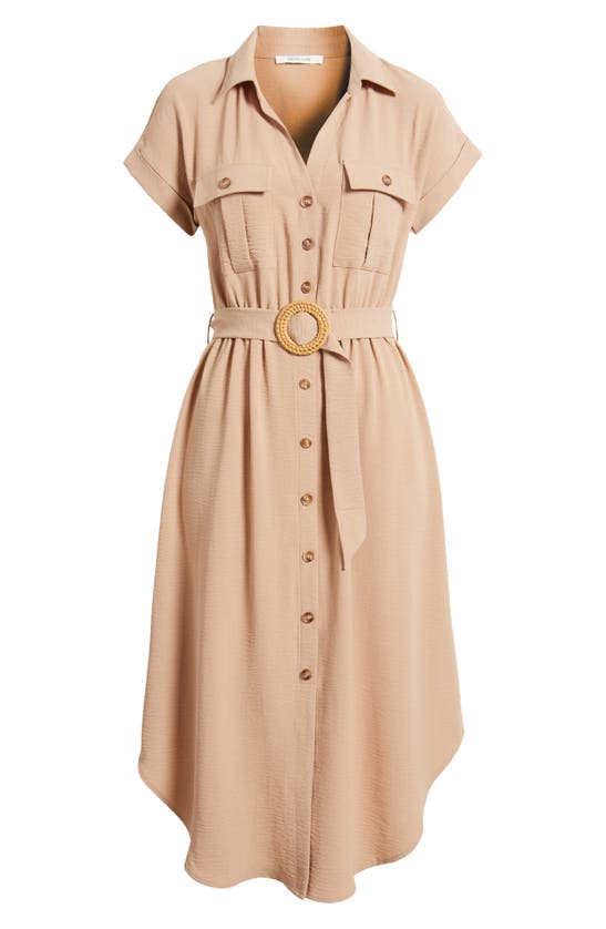 Shop Zoe And Claire Belted Short Sleeve Shirtdress In Mocha