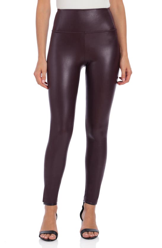 Bagatelle High Waist Faux Leather Liquid Leggings In Sangria