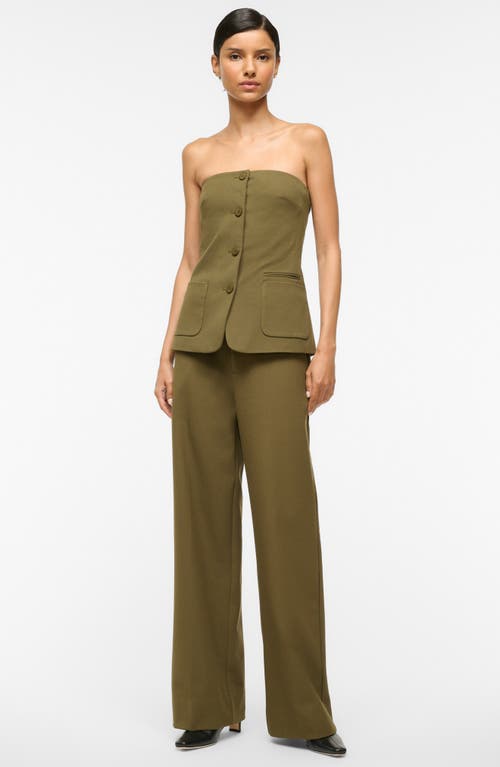 Shop Staud Brigade Strapless Button-up Top In Sergeant Green