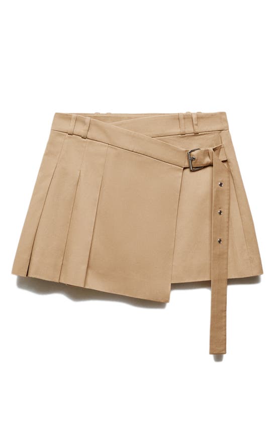 Shop Mango Pleated Wrap Miniskirt In Beige