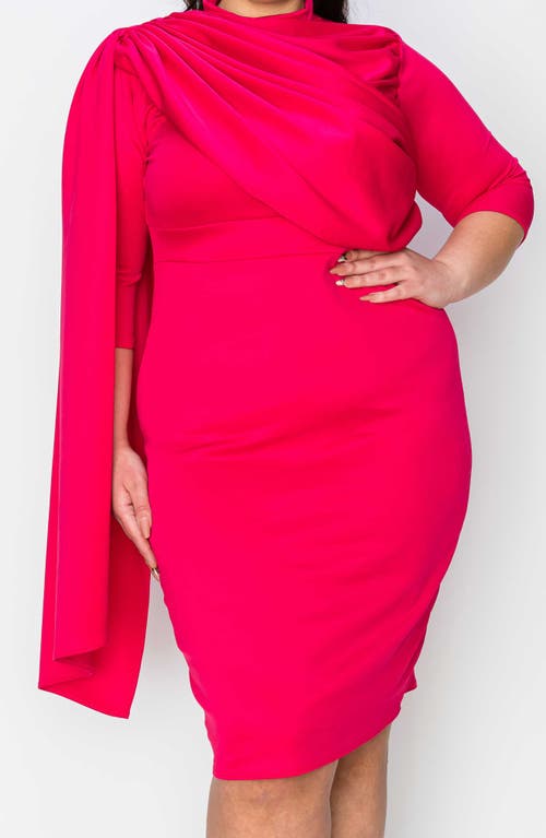 Shop L I V D Dahlia Three-quarter Sleeve Cape Body-con Dress In Fuchsia