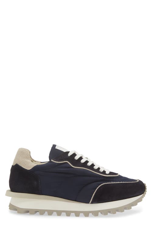 Eleventy Mixed Media Runner Sneaker In Blue And Sand