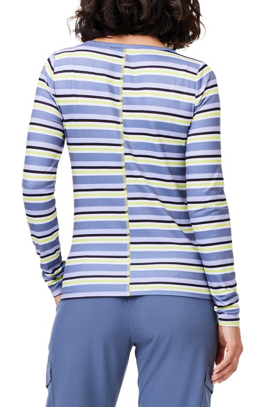 Nz Active By Nic+zoe Easy Stripe Flow Fit Long Sleeve Top In Blue Multi