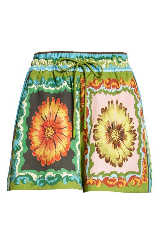 Shop Alemais Disco Daisy Drawstring Shorts In Green Multi