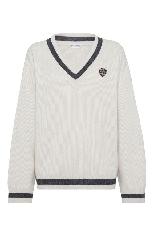 Shop Brunello Cucinelli Cashmere English Rib Sweater With Logo In Panama