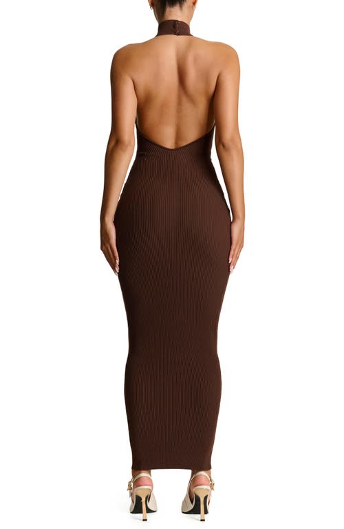 Shop Naked Wardrobe Halter Rib Maxi Dress In Chocolate