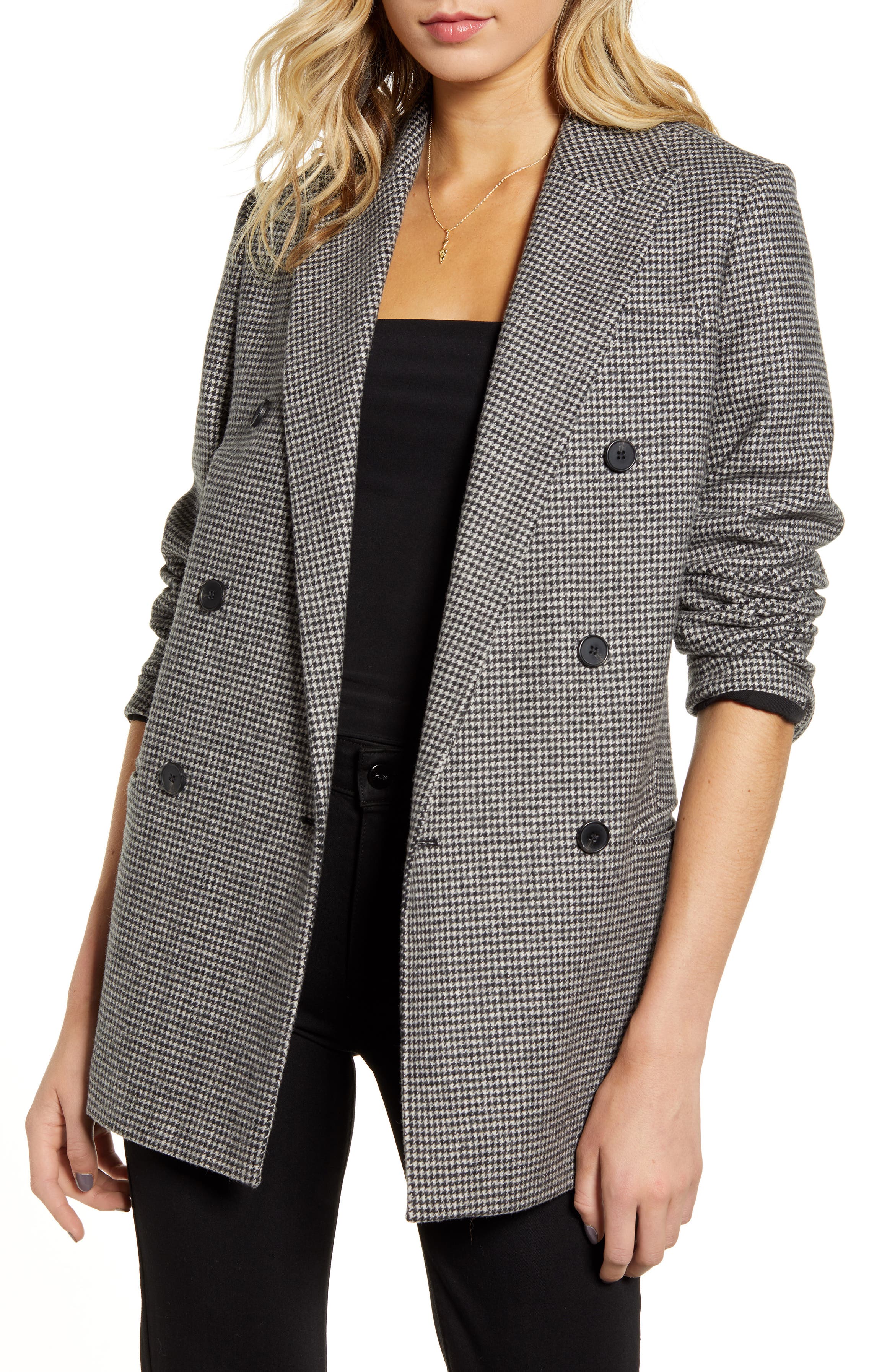 ALLSAINTS Astrid Puppytooth Check Double Breasted Wool Blend Blazer ...