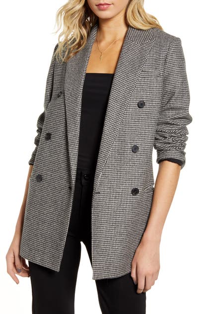 Allsaints Astrid Puppytooth Check Double Breasted Wool Blend Blazer In ...