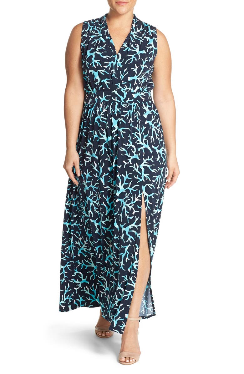 MICHAEL Michael Kors 'Nadina' Print Side Slit Maxi Dress (Plus Size ...