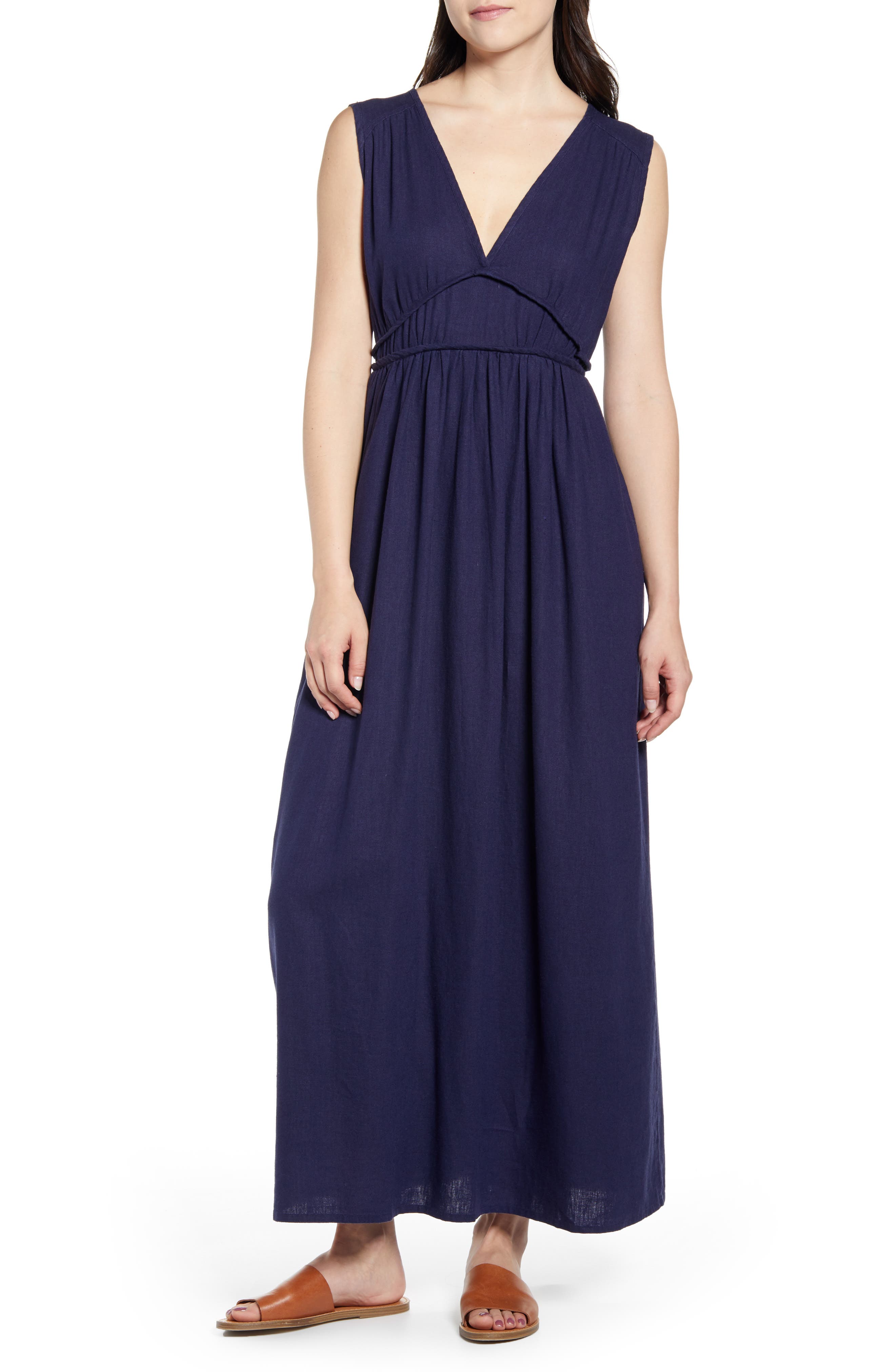 Petite Caslon Favorite Linen Blend Maxi Dress, Blue