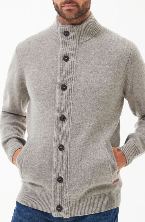 Barbour Fine Knit Wool Zip-through Sweater With High Neck And Button Closure In New Stone