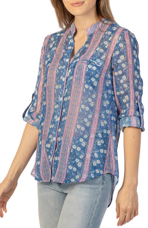 Jasmine Chiffon Button-Up Shirt in Martigues-Blue/Magenta