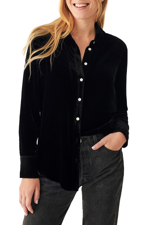 Faherty Genevieve Velvet Button-Up Shirt in Moonlit Black