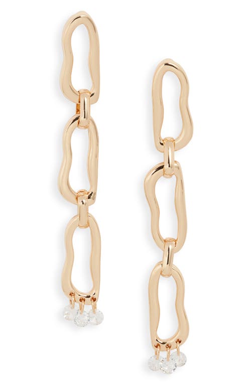 Triple Link Charm Drop Earrings in Clear- Gold