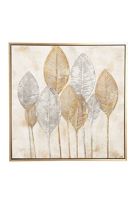 Willow Row Large Square Gold And Silver Painted Leaf Canvas Wall Art Nordstrom Rack