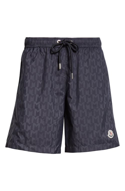 Shop Moncler Monogram Logo Swim Trunks In Blue