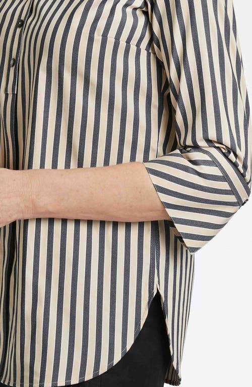 Foxcroft Madison Stripe Stretch Cotton Blend Top In Black/neutral