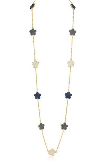 Jardin Tri-tone Clover Station Necklace In Navy/gold